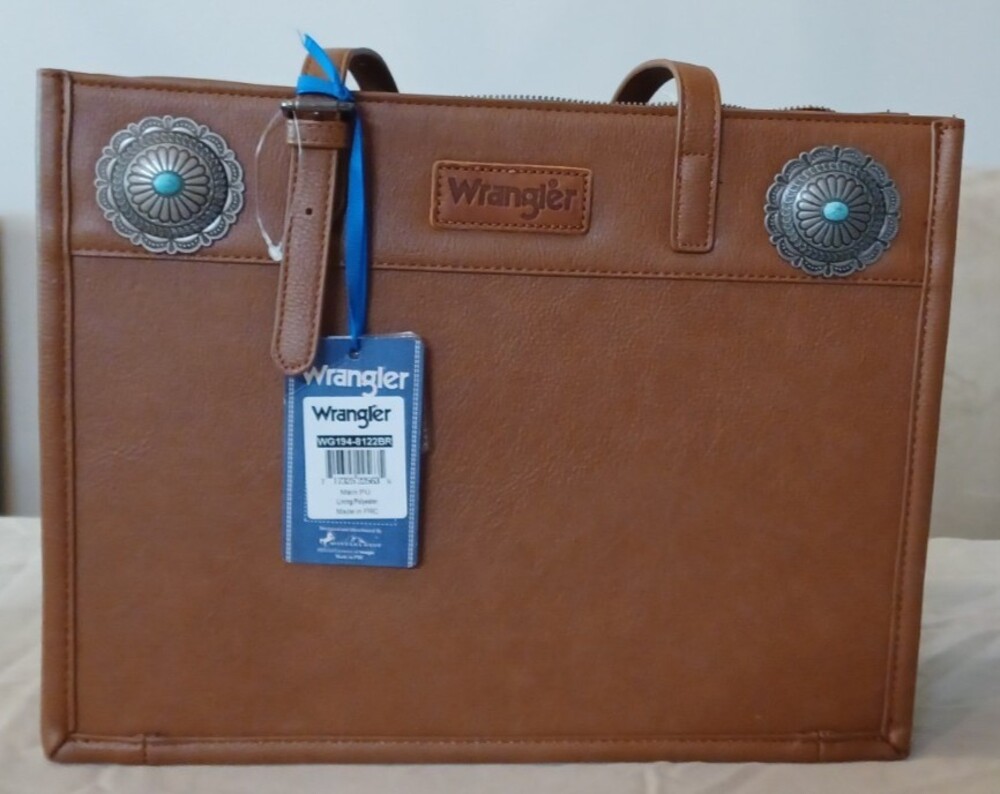 Wrangler Western Large Tote Bag Concho Brown Faux Leather Shoulder handbag NWT